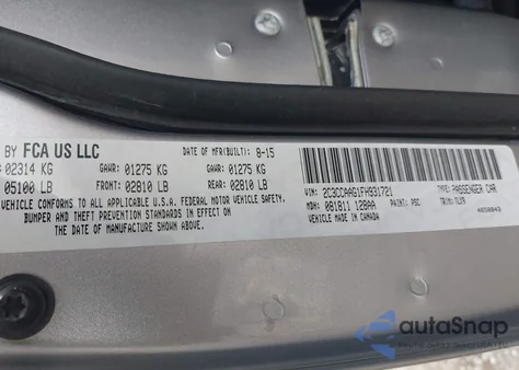 2015 Chrysler 300 Limited z USA, uszkodzony, nr VIN 2C3CCAAG1FH931721